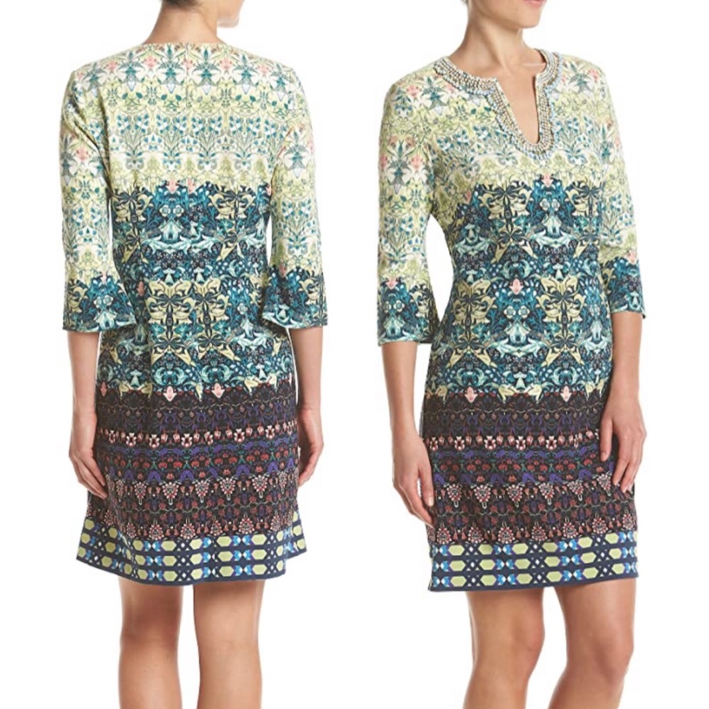 Taylor NWT Green Resort Floral Beaded V Neck Dress 6 Small Coastal Garden Party - Picture 4 of 15